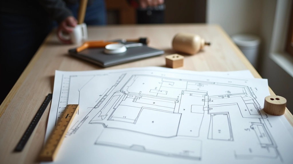 Espace de travail moderne avec plans architecturaux et outils de mesure