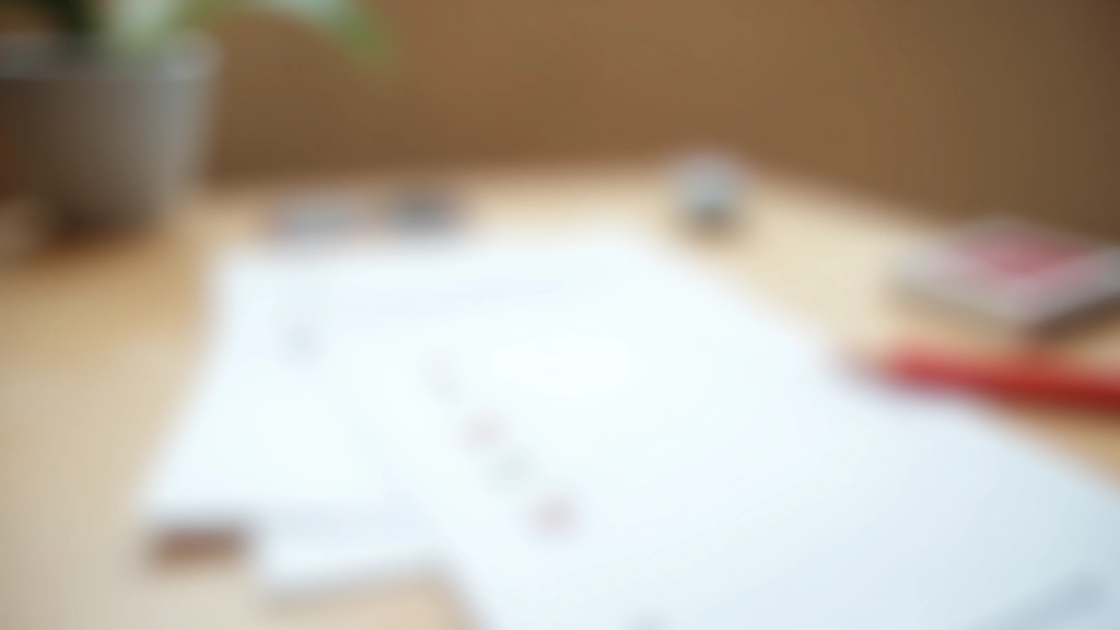 Gros plan sur un document avec liste de vérification et stylo rouge, table de travail organisée