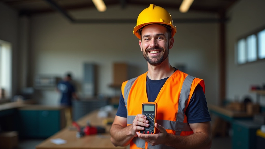 Électricien professionnel tenant un multimètre de diagnostic